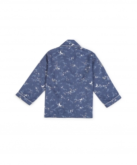 Blue Star Moon Print Flannel Night Suit