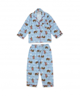 Sleeping Sloth Print Flannel Night Suit