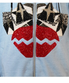 Powder Blue Bomber with Monkey Embroidery