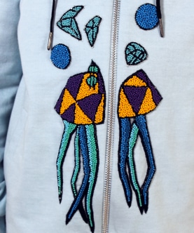 Light Blue Bomber with Jellyfish Embroidery