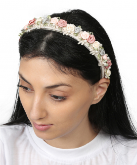 Kazarmax Beige Gardenia Cushioned Fabric Headband/Hairband for Girls