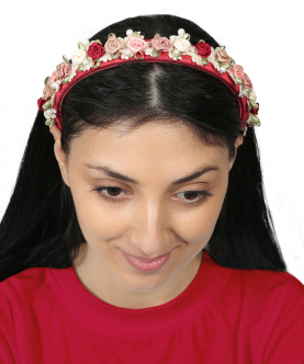 Kazarmax Red Gardenia Cushioned Fabric Headband/Hairband for Girls