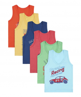 Bodycare Printed Assorted Round Neck Sleeveless Vest For Boys Pack Of 6