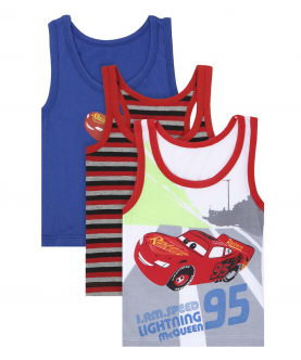 Cars Boys Vest Round Neck Sleeveless Solid Assorted Pack Of 3
