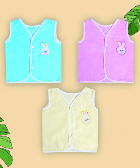 Baby Moo Smart Bunny Blue,Pink & Yellow 3 Pk 100% Cotton Jhabla