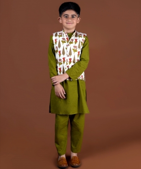 Olive Green Nehru Jacket Kurta Set