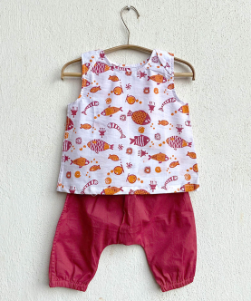 Whitewater Kids Unisex Organic Koi Red Jhabla With Red Pants
