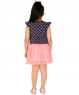 Printed Jersey Top With Heart Flock Net At Skirt Part