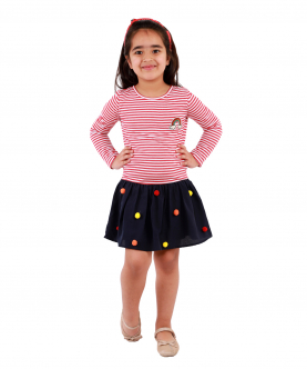 Stripe Dress With Pom Pom Skirt