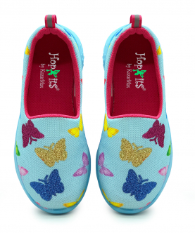 Kazarmax Kids Girls Blue Butterfly Printed Slip On Shoes/Sneakers