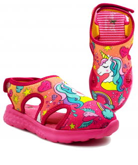 Kazarmax Kids Girls Pink Unicorn Pop-Art Printed Sandal 