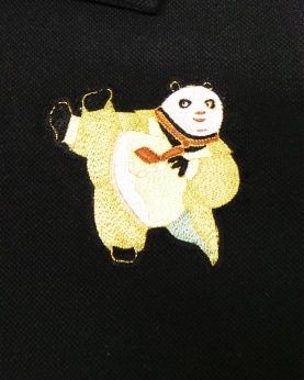 Black Polo T-Shirt With Kicking Panda Embroidery