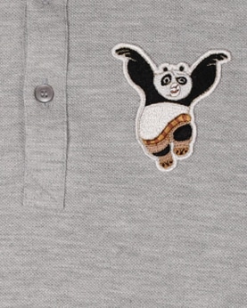 Grey Melange T-Shirt With Black & White Dancing Panda