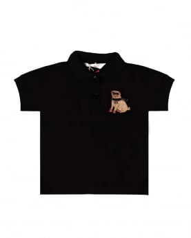 Black Polo T-Shirt With Dog Embroidery Patch