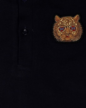 Navy Blue Polo T-Shirt With Tiger Face Badge