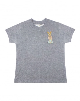 Grey Melange Round Neck T-Shirt With Rabbit Lady