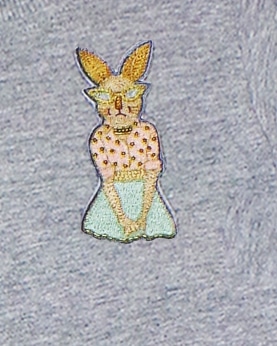 Grey Melange Round Neck T-Shirt With Rabbit Lady
