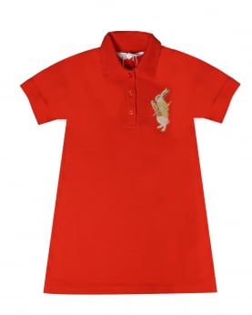 Orange Polo Dress With Rabbit Embroidery Patch