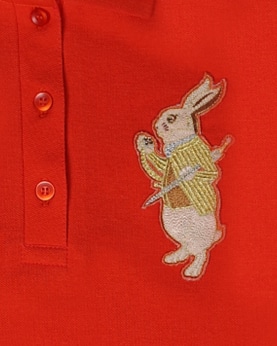 Orange Polo Dress With Rabbit Embroidery Patch