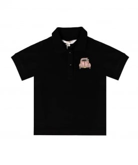 Black Polo T-Shirt With Vintage Car Embroidery