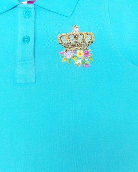 Turqoise Polo T-Shirt With Crown With Flowers