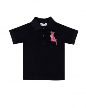 Navy Blua Polo T-Shirt With Pink Panther Embroidery