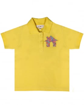 Light Yellow Polo T-Shirt With Floral House Embroidery