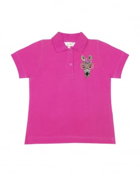 Pink Polo T-Shirt With Giraffe Embroidery