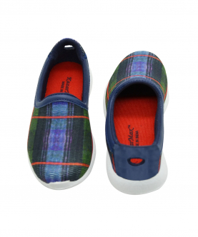 CHECKERED - NAVY - KazarMax Boy's & Girl's (Unisex) Navy Red Printed Slipon/Loafer/Sneaker Shoes