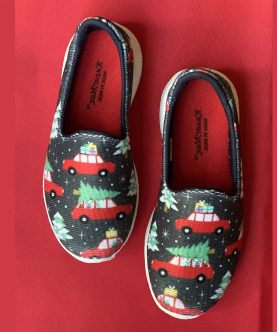 WONDERLAND - KazarMax Girl's & Boy's (Unisex) Olive Red Christmas Tree Printed Slipon/Loafer/Sneaker Shoes