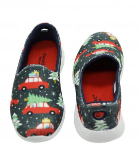 WONDERLAND - KazarMax Girl's & Boy's (Unisex) Olive Red Christmas Tree Printed Slipon/Loafer/Sneaker Shoes