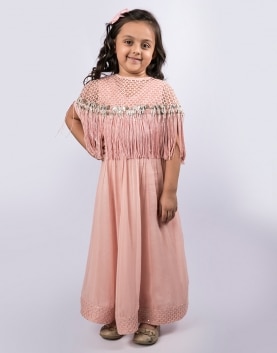 Textured Cape with Fringe Embellishes and Georgettw Anarkali
