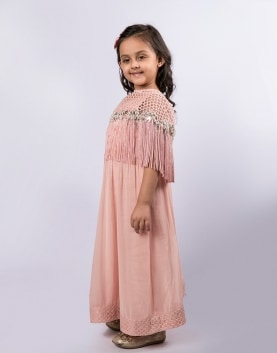 Textured Cape with Fringe Embellishes and Georgettw Anarkali