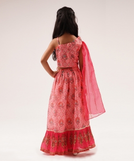 Raangoli Girls Pink Embroidered Lehanga Choli Set