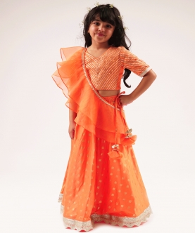 Mehfil Orange Ghagra Choli Dupatta set for Girls