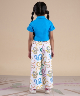 Snakes And Ladders Girls Blue Shirt And Snake Print Pant Set