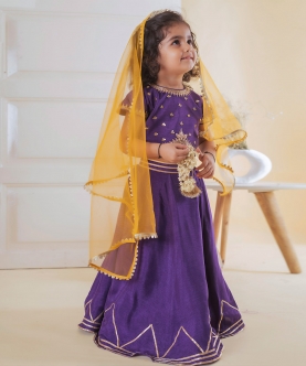 Purple Gota Embroidered Blouse With Ghaghra Set