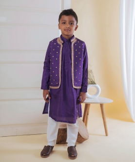 Purple Buta Embroidered Neheru With Kurta Set