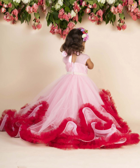 Pink Wine Trail Ruffled Gown