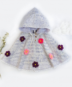 Spring Flower Poncho Top For Girls