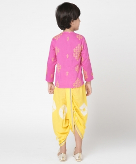 Marigold Magic Boys Pink Embroidered Kurta With Dhoti Set