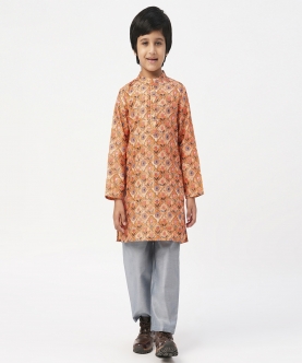 Raangoli Boys Orange Kurta With Pyjama Set