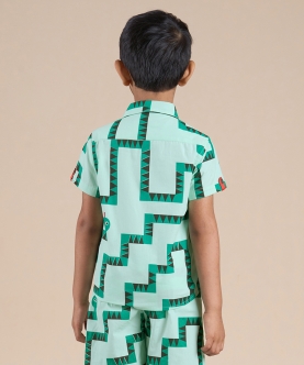 Snakes And Ladders Boys Green Table Print Shirt