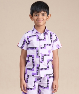 Snakes And Ladders Boys Purple Table Print Shirt