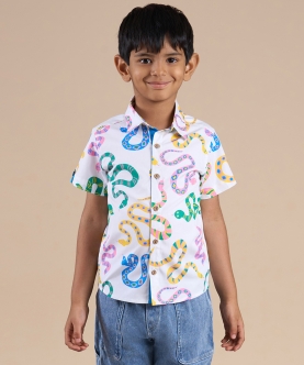 Snakes And Ladders Boys Multi Color Snake Print Shirt