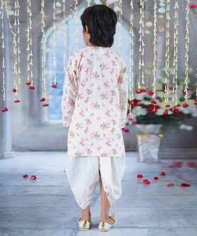 Kurta Dhoti With Garden Floral Print And Pearl Buttons