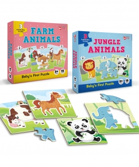 Jungle And Farm Animals - 15 Puzzle Pcs Each, Set Of 2