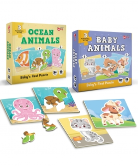 Baby Animals And Ocean Animals- 15 Puzzle Pcs Each, Set Of 2