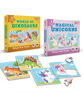 World Of Dinosaurs And Unicorns-15 Puzzle Pcs Each, Set Of 2