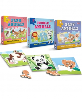 Jungle , Farm & Baby Animals - 15 Puzzle Pcs Each,Set Of 3
